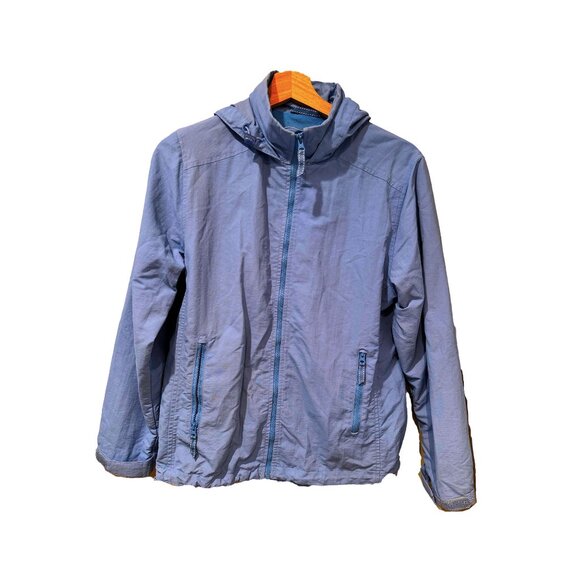 Lands End Nylon Jacket Light Blue Size S Hooded Zip-Up Rain Windbreaker Coat - Picture 1 of 10